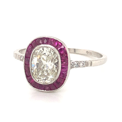 1.02 Oval Cut Diamond & Ruby Engagement Ring in Platinum