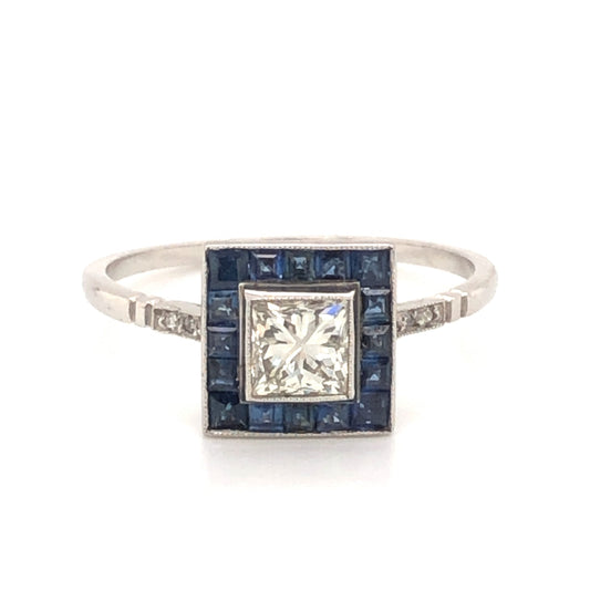 .51 Princess Cut Diamond & Sapphire Ring in Platinum