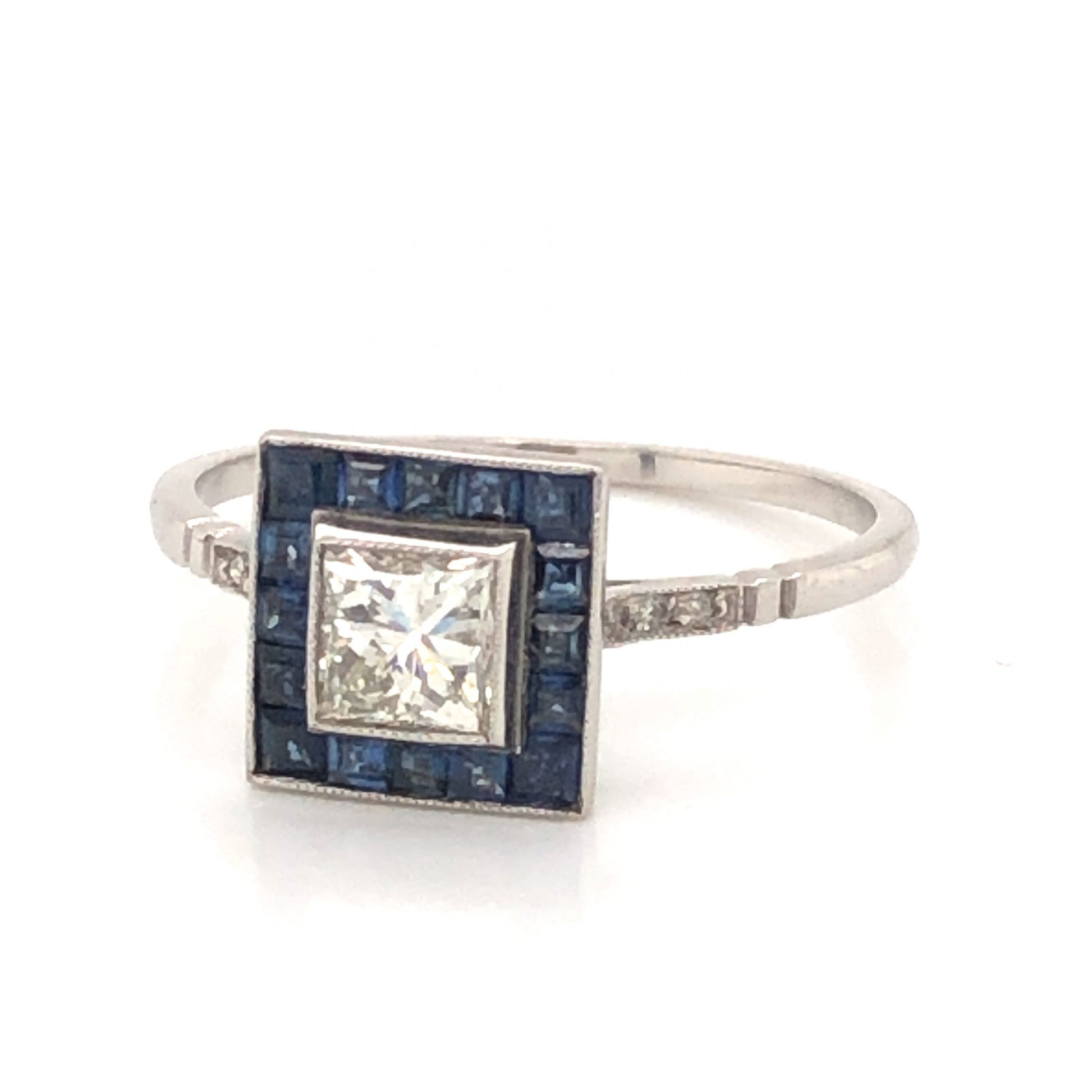 .51 Princess Cut Diamond & Sapphire Ring in Platinum