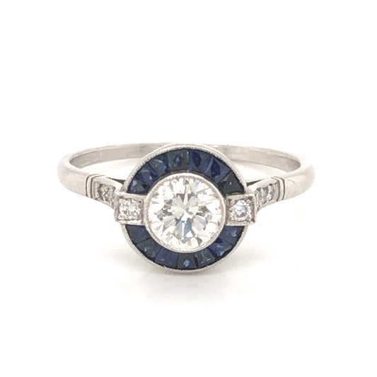 .53 Round Brilliant Cut Diamond & Sapphire Ring in Platinum