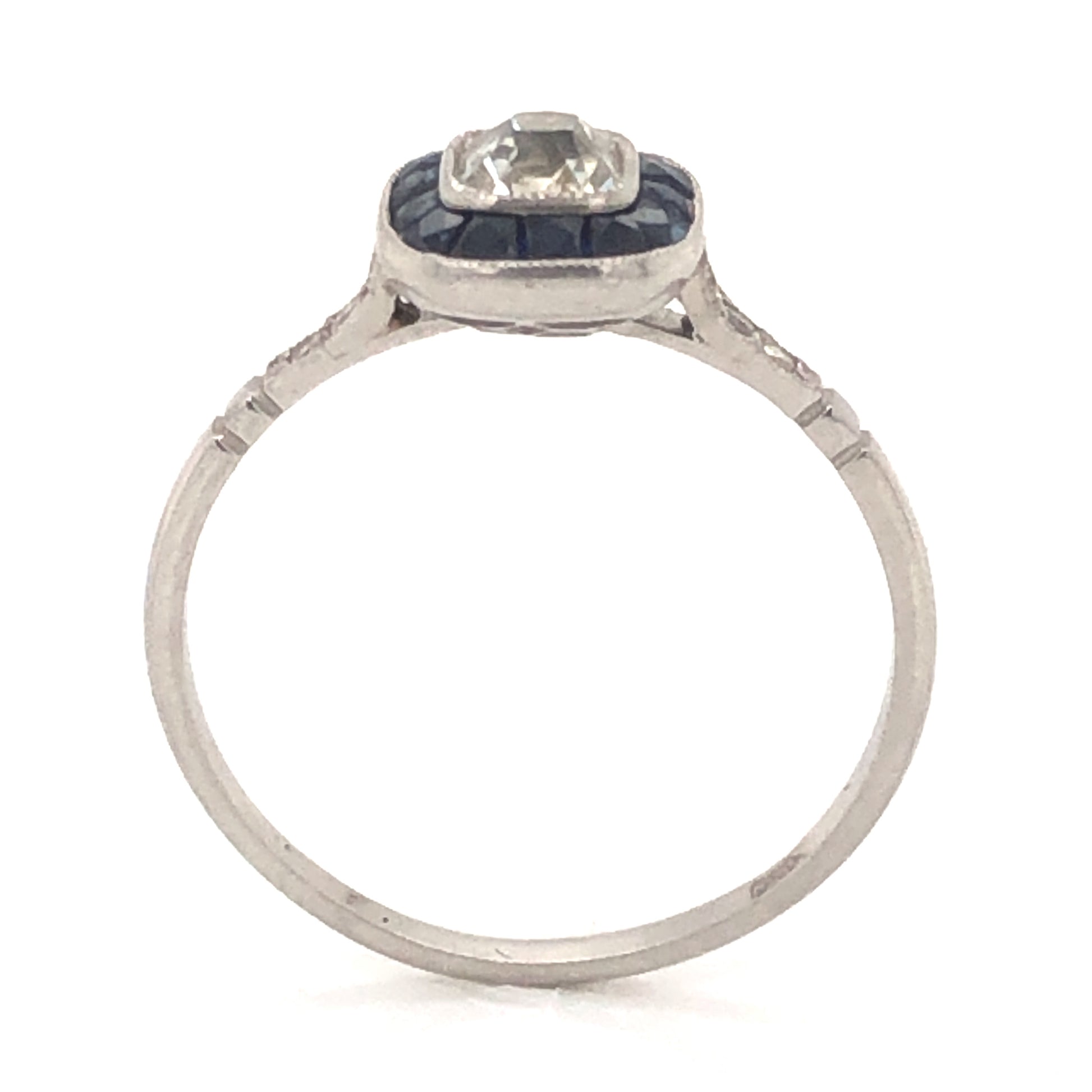 .40 Old Mine Cut Diamond & Sapphire Ring in Platinum