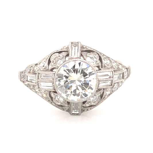 1.01 Vintage Art Deco Diamond Engagement Ring in Platinum