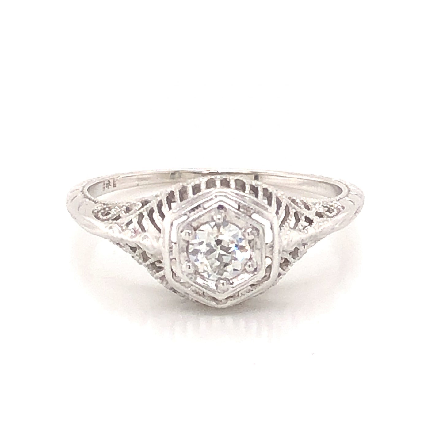 .20 Art Deco Diamond Engagement Ring in 18K White Gold