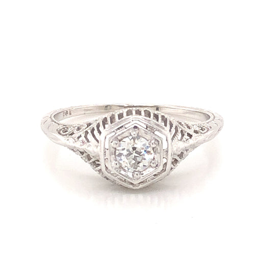 .20 Art Deco Diamond Engagement Ring in 18K White Gold