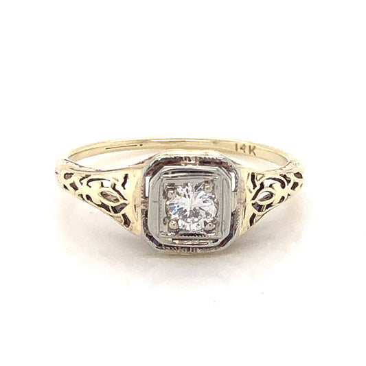 Vintage .20 Art Deco Diamond Engagement Ring in 14k Yellow Gold