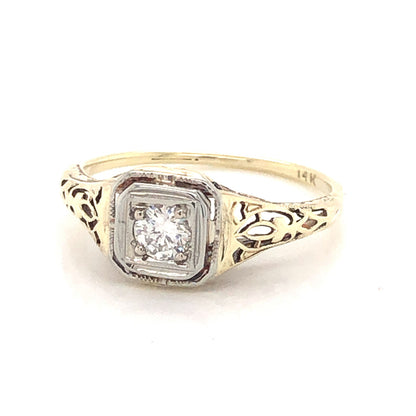 Vintage .20 Art Deco Diamond Engagement Ring in 14k Yellow Gold