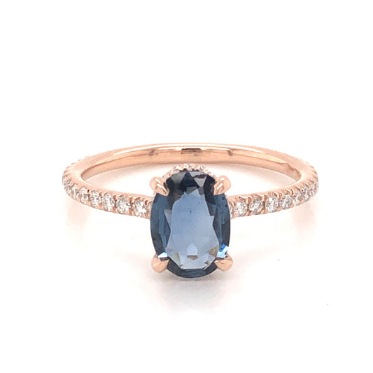 1.11 Oval Cut Sapphire Engagement Ring in 14k Rose Gold