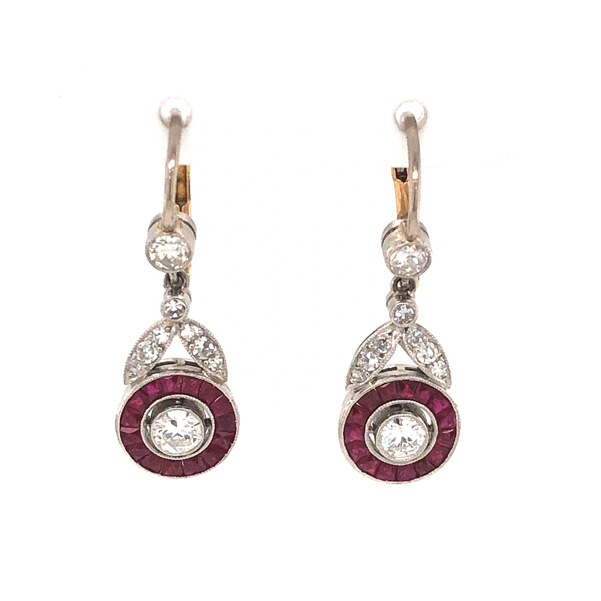 .91 Diamond & Ruby Earrings in Platinum & 14k Gold