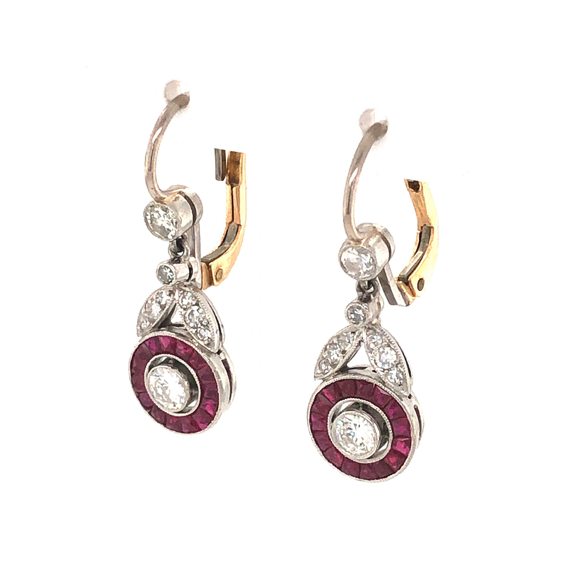 .91 Diamond & Ruby Earrings in Platinum & 14k Gold