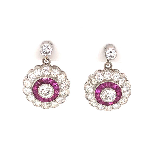 1.99 Diamond & Ruby Drop Earrings in Platinum