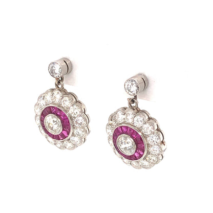 1.99 Diamond & Ruby Drop Earrings in Platinum