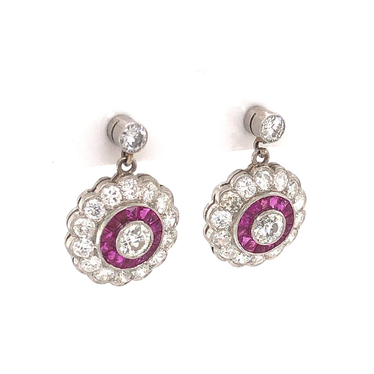 1.99 Diamond & Ruby Drop Earrings in Platinum
