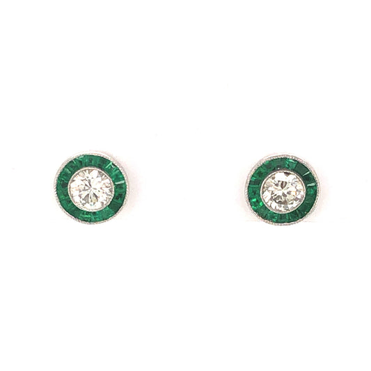 .44 Diamond & Emerald Stud Earrings in Platinum