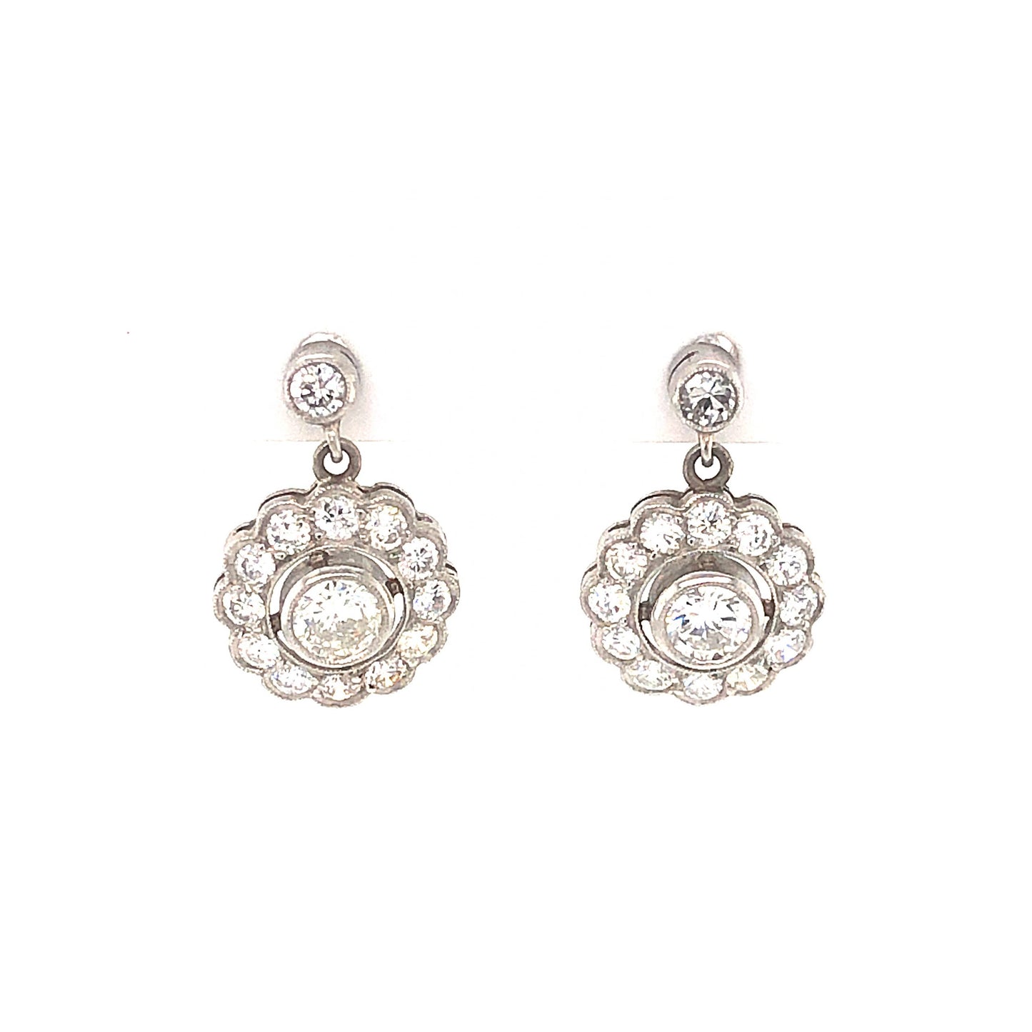 1.88 Mid-Century Diamond Earrings in Platinum