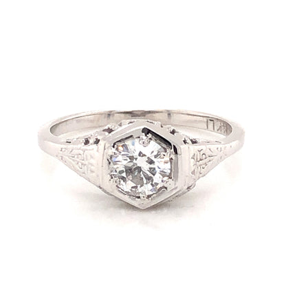 .45 Art Deco Diamond Filigree Engagement Ring in 14k White Gold