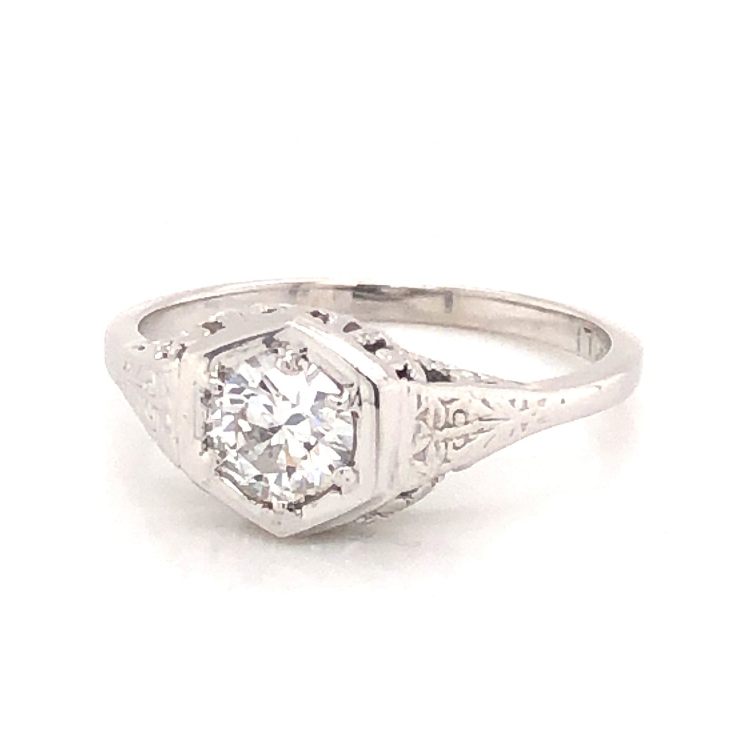 .45 Art Deco Diamond Filigree Engagement Ring in 14k White Gold