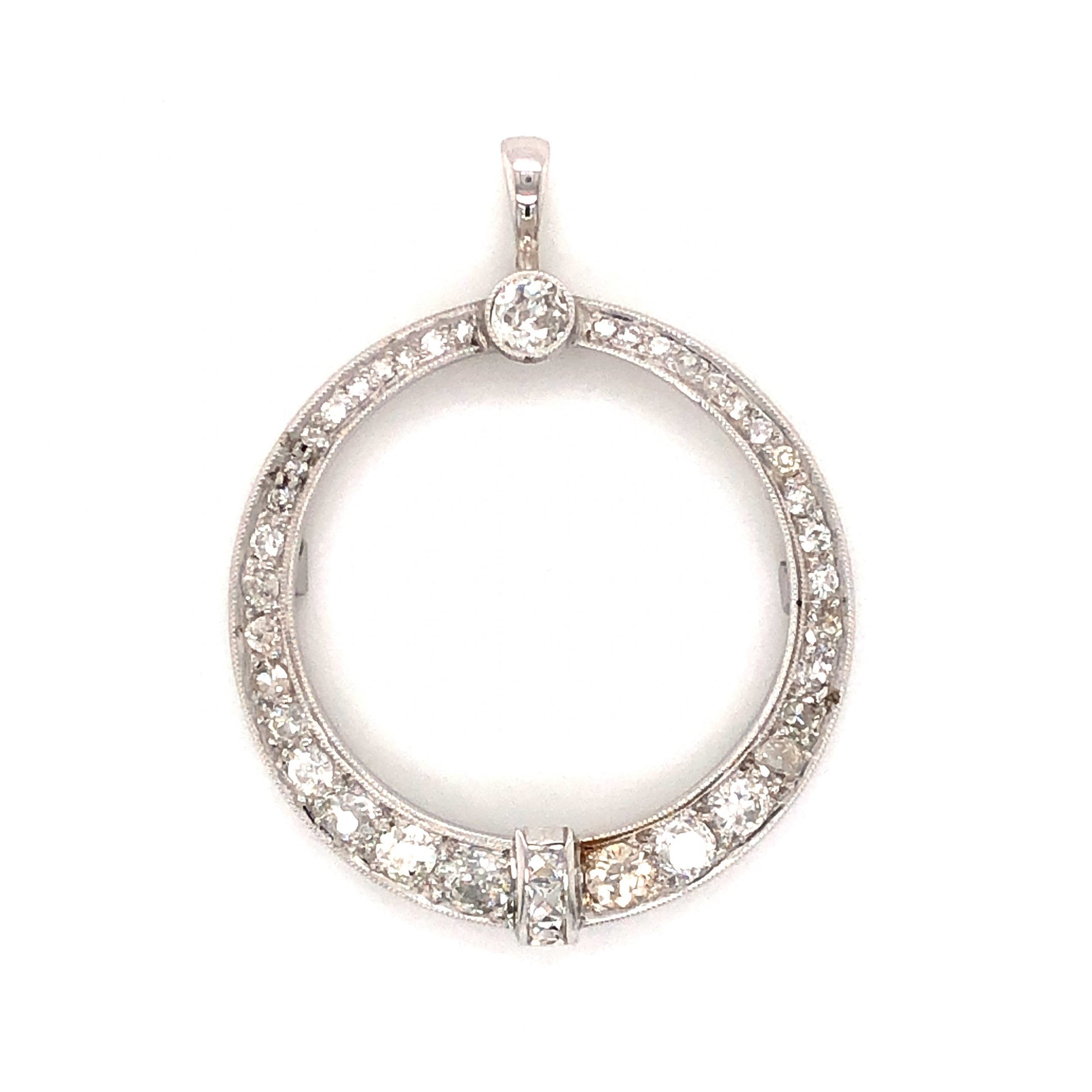 1.61 Antique Art Deco Diamond Pendant in Platinum & 14k White Gold