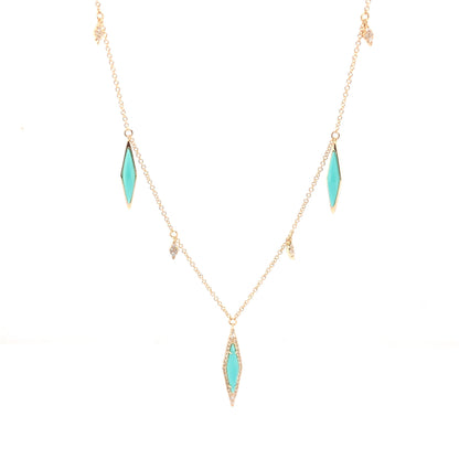 Cabochon Turquoise & Diamond Necklace in 14k Yellow Gold