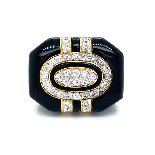 1.20 Diamond & Onyx Cocktail Ring 18k Yellow Gold