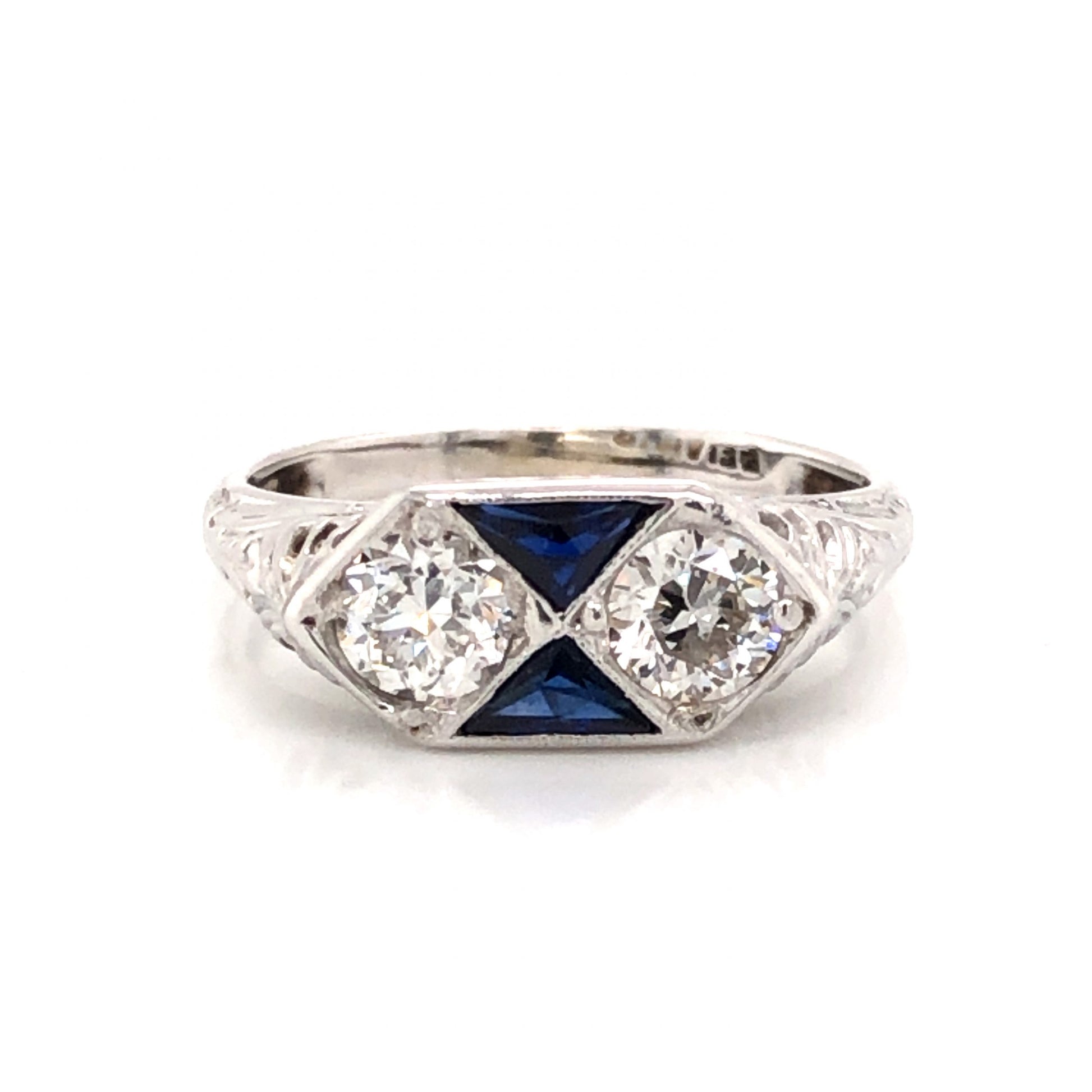 Vintage Belais Diamond & Sapphire Engagement in 18k White Gold