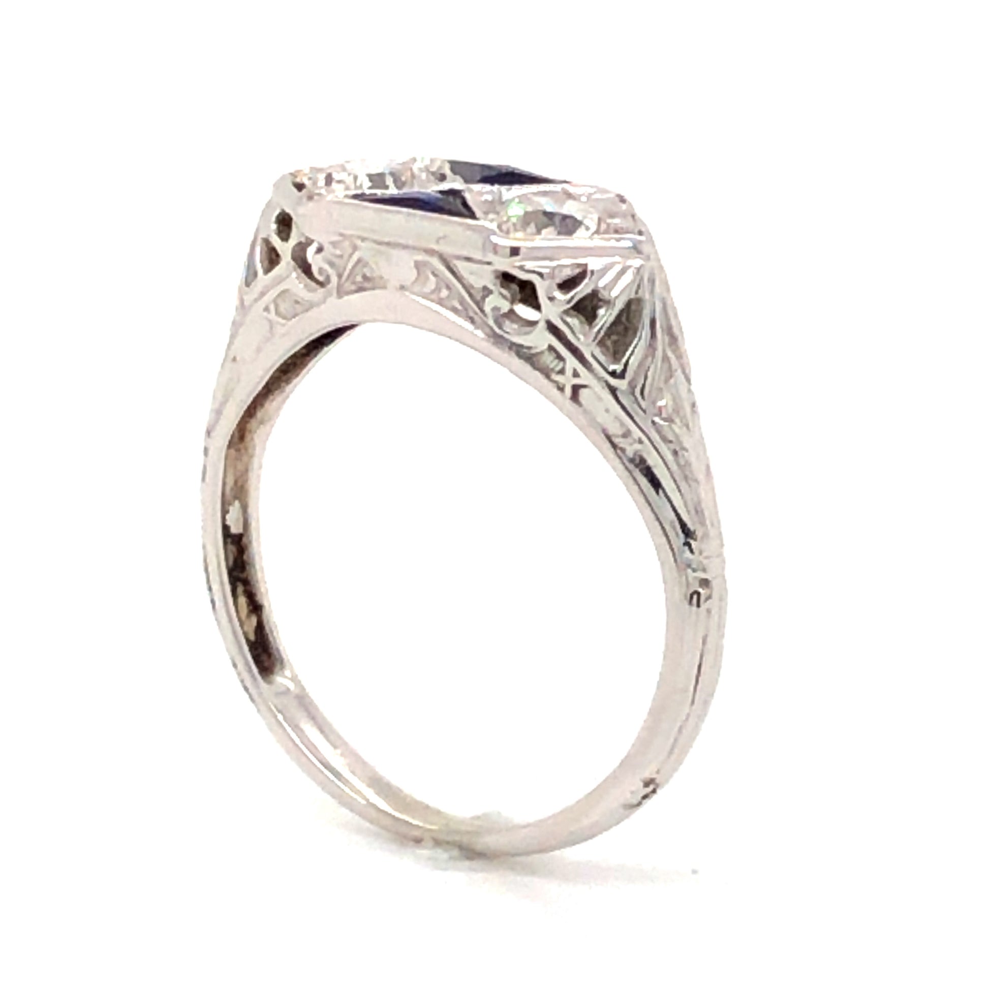 Vintage Belais Diamond & Sapphire Engagement in 18k White Gold