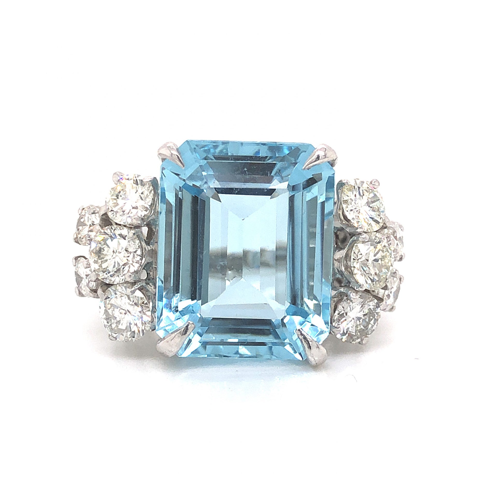 1950's Aquamarine Diamond Cocktail Ring in Platinum – Filigree