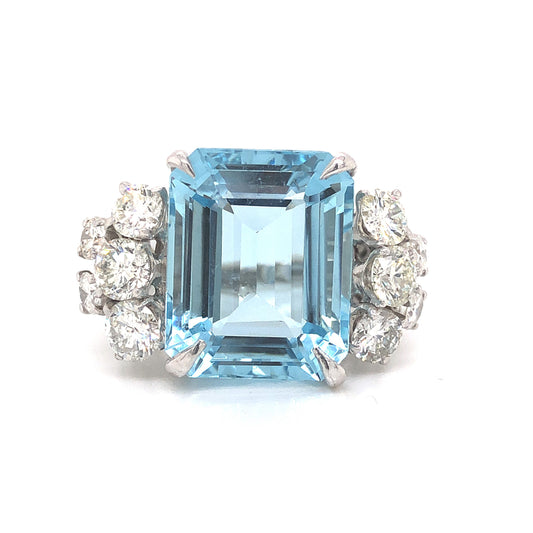 1950's Aquamarine & Diamond Cocktail Ring in Platinum