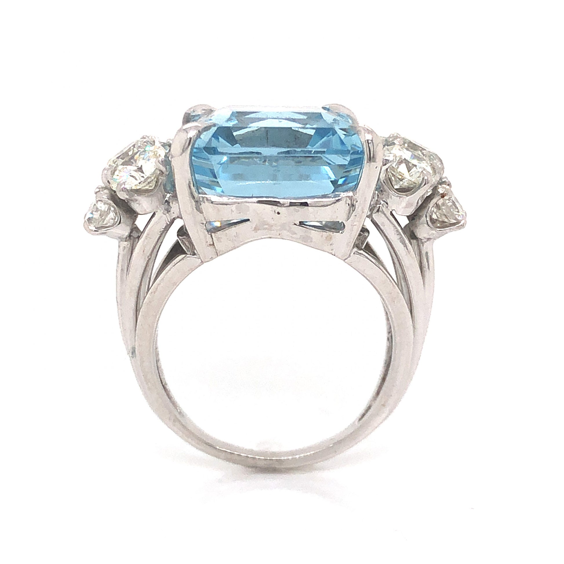 1950's Aquamarine & Diamond Cocktail Ring in PlatinumComposition: Platinum Ring Size: 6.25 Total Diamond Weight: 2.84ct Total Gram Weight: 10.8 g Inscription: PLAT
      