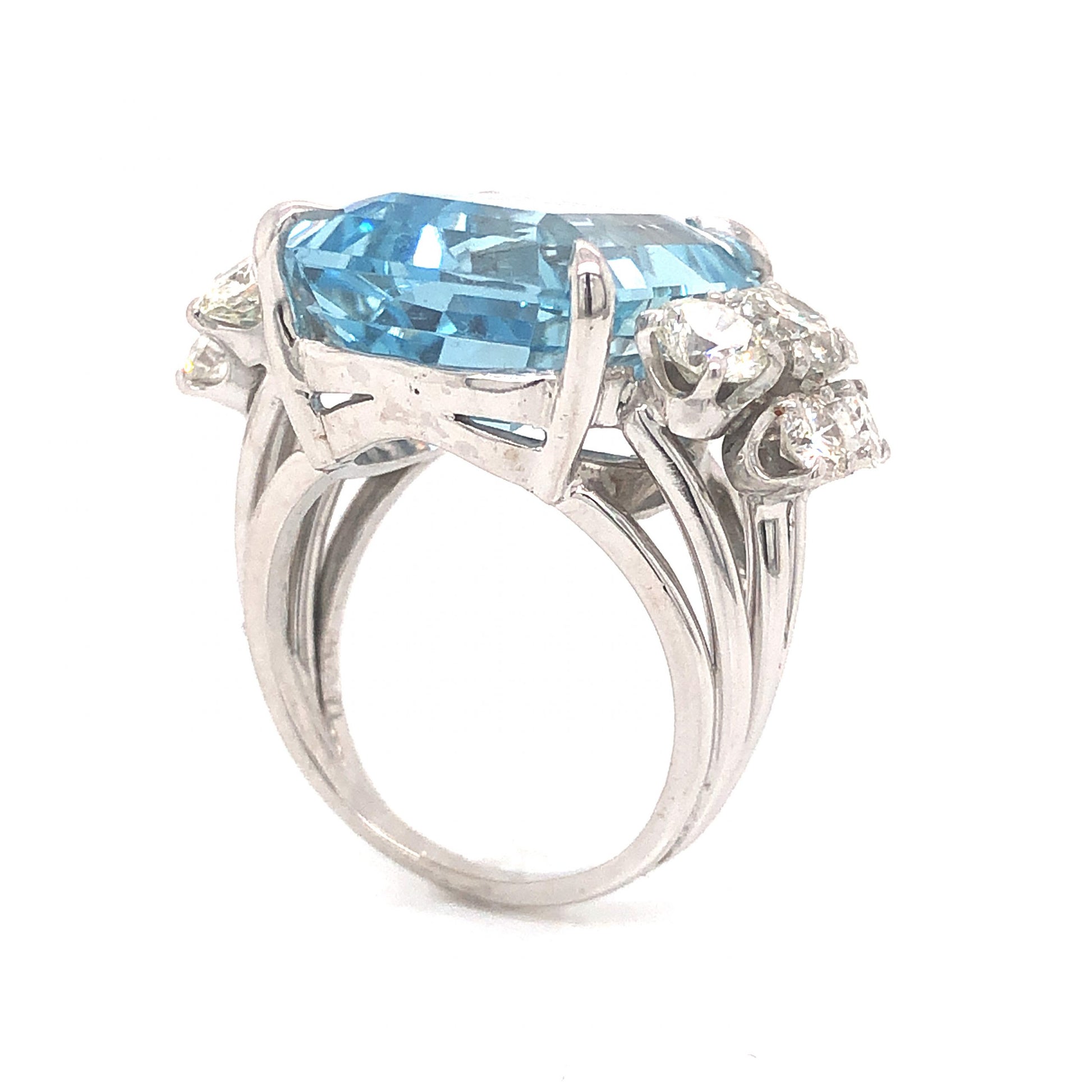1950's Aquamarine & Diamond Cocktail Ring in PlatinumComposition: Platinum Ring Size: 6.25 Total Diamond Weight: 2.84ct Total Gram Weight: 10.8 g Inscription: PLAT
      