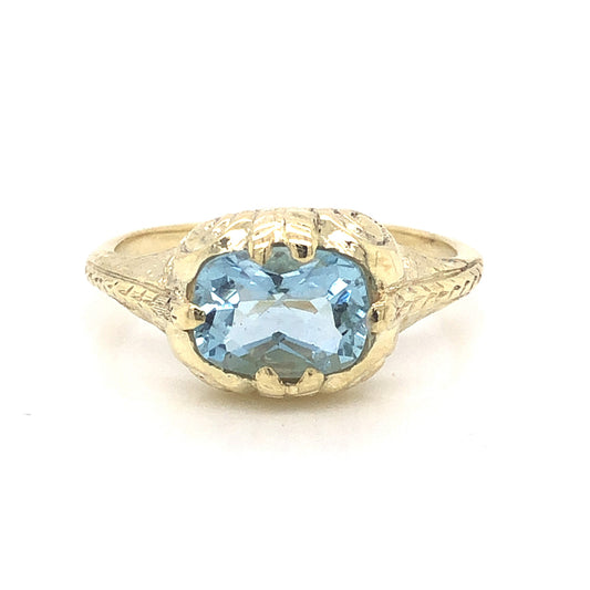 Late Art Deco Aquamarine Ring in 14k Yellow Gold