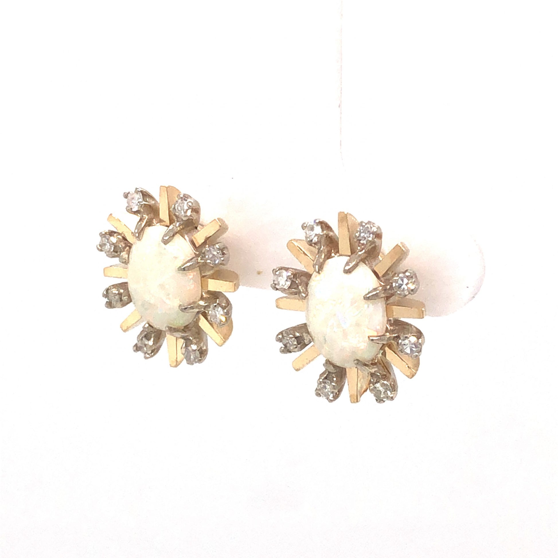 2.20 Victorian Opal & Diamond Earrings in 14k Yellow Gold