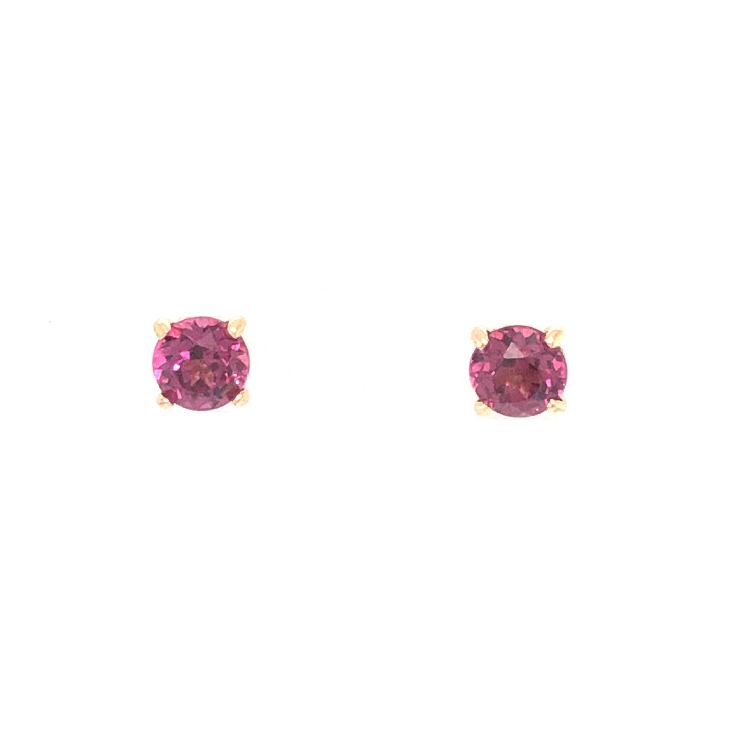 Round Pink Tourmaline Earrings in 14k Yellow Gold
