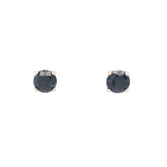 Round Cut Sapphire Stud Earrings in 14K White Gold