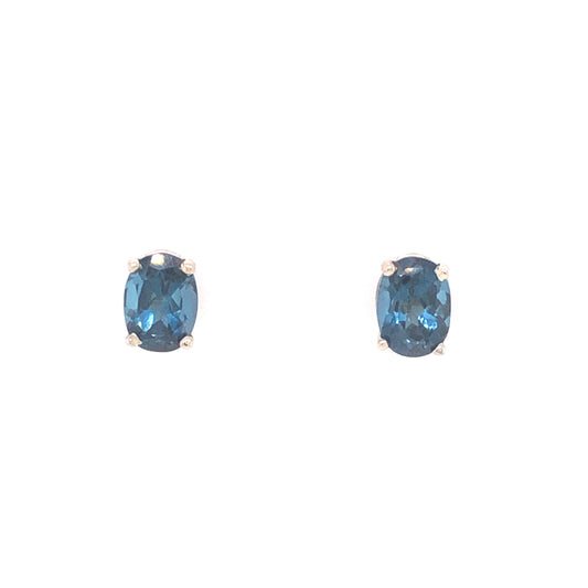 Oval Blue Tourmaline Earring Studs in 14k White Gold