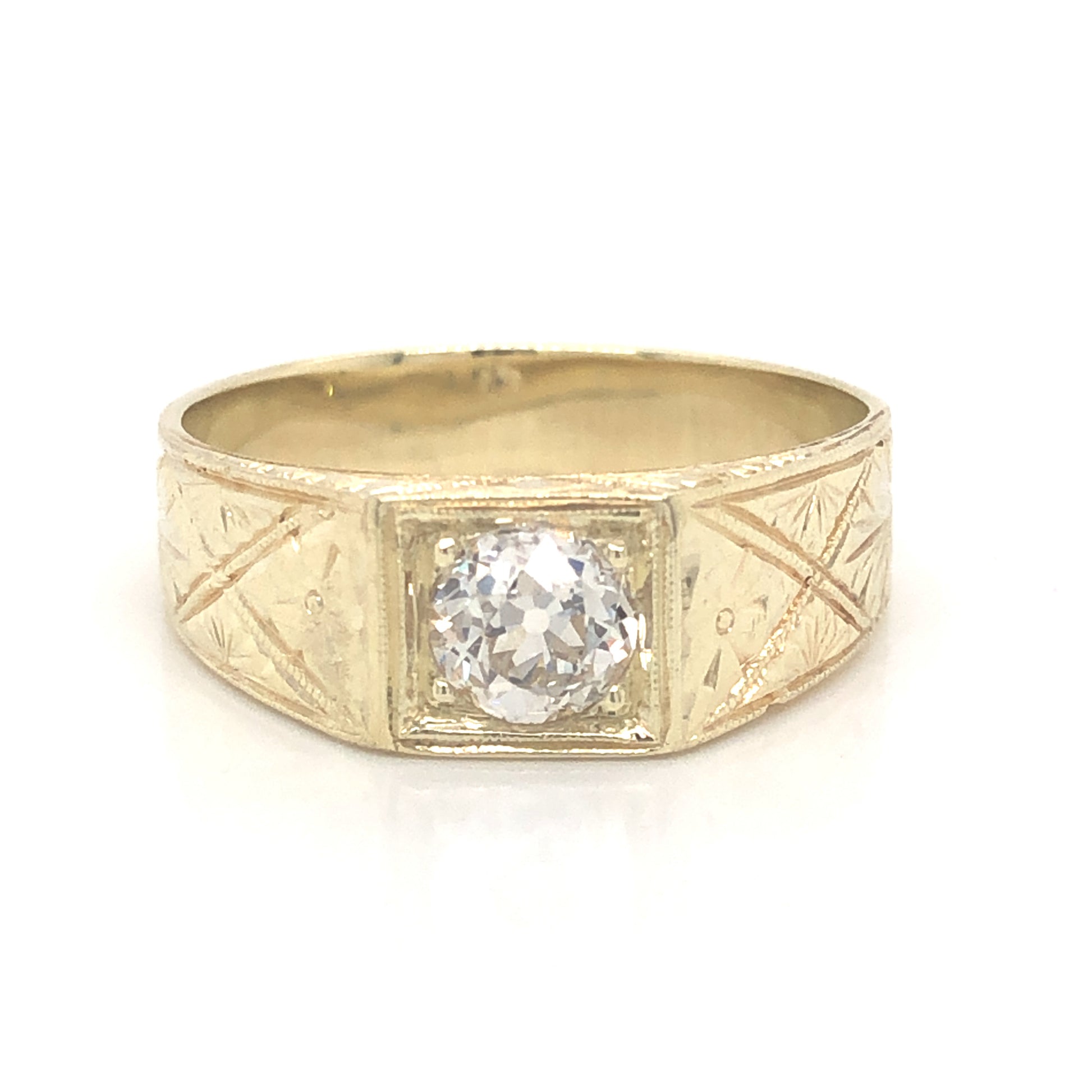 72 Vintage Art Deco Men's Diamond Ring in 14k Yellow Gold