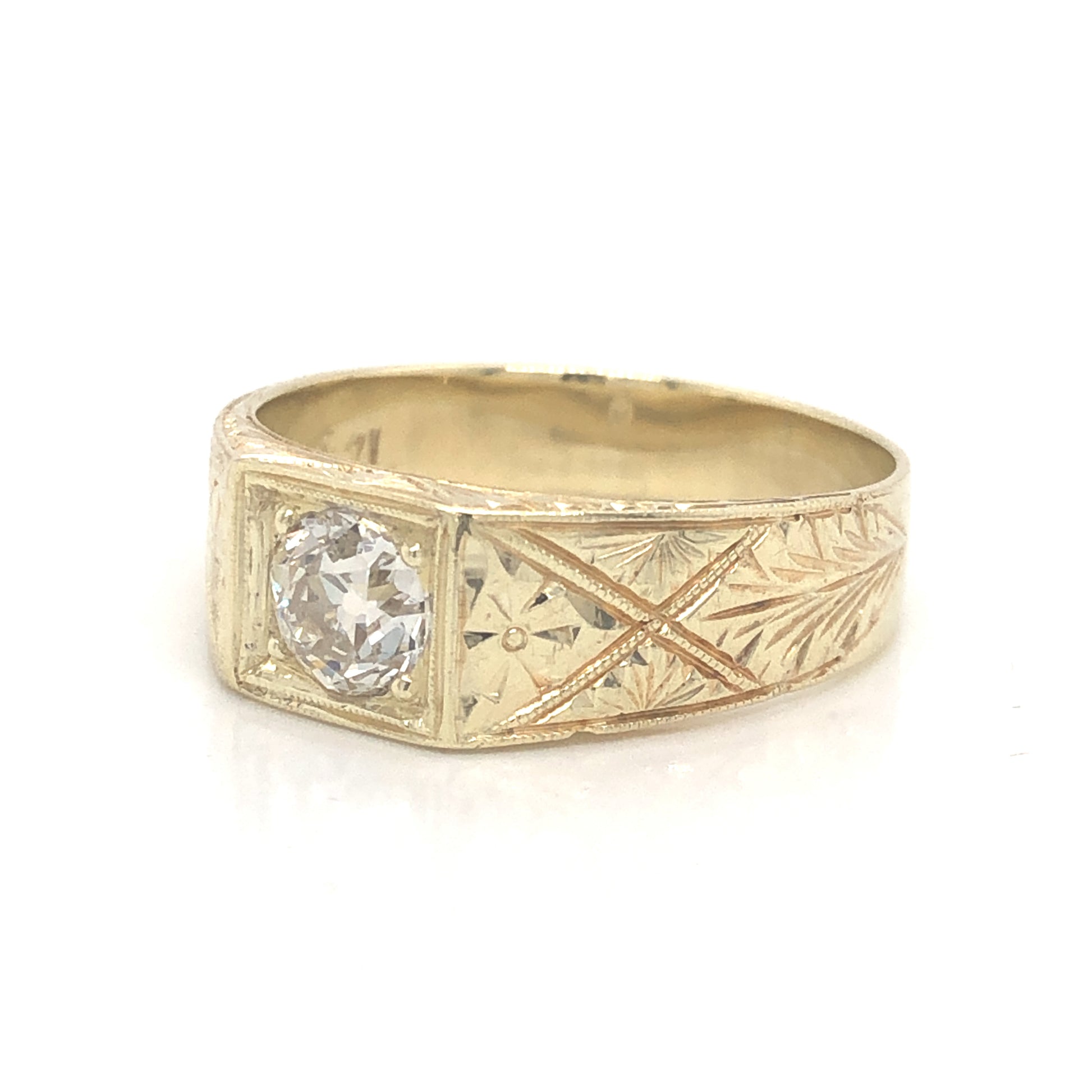 .72 Vintage Art Deco Men's Diamond Ring in 14k Yellow Gold