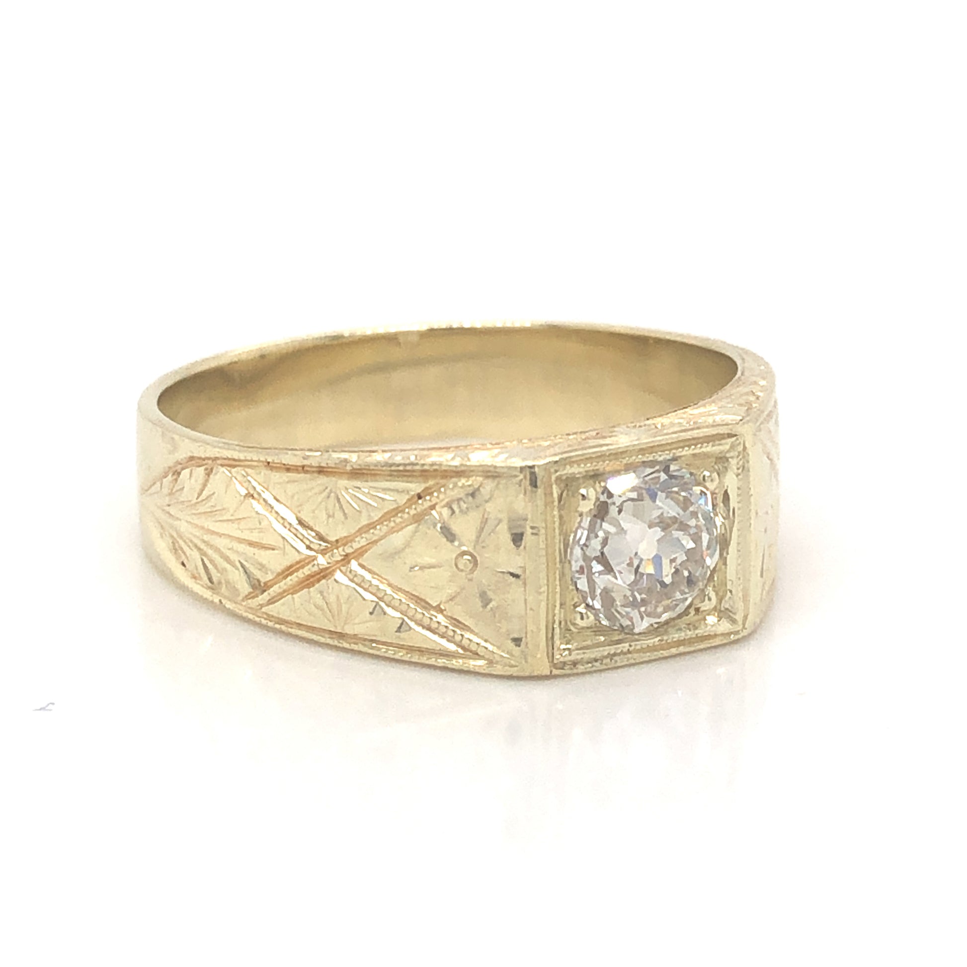 .72 Vintage Art Deco Men's Diamond Ring in 14k Yellow Gold