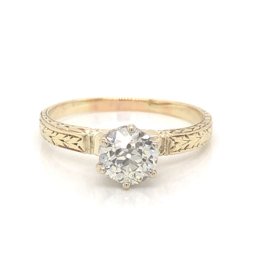 .77 Art Deco Solitaire Diamond Engagement Ring in 14k Yellow Gold