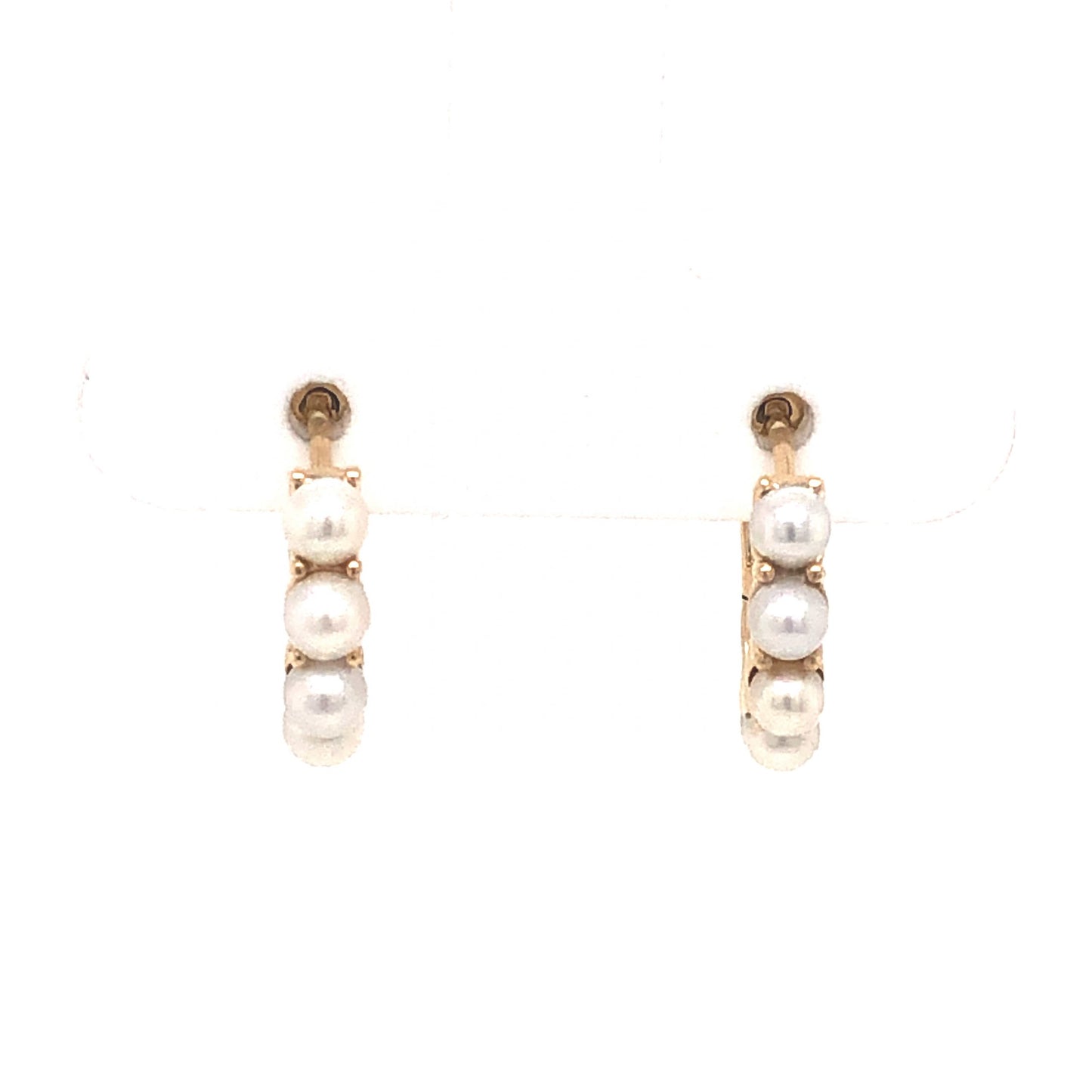 Small Pearl Hoop Earrings in 14k Yellow Gold