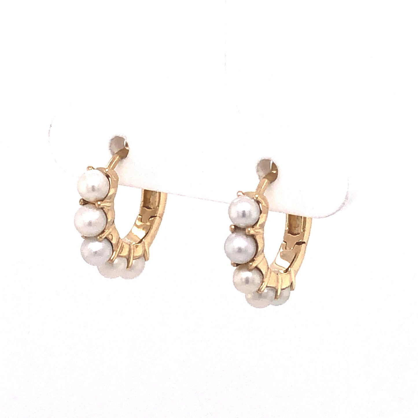 Small Pearl Hoop Earrings in 14k Yellow Gold