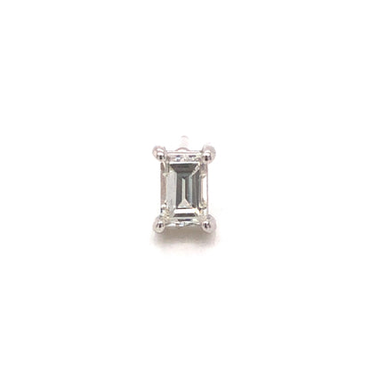 Single Baguette Cut Diamond Stud Earring in 14K White Gold