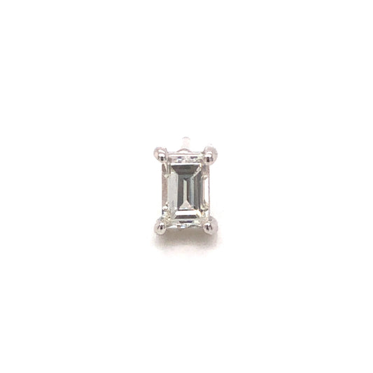 Single Baguette Cut Diamond Stud Earring in 14K White Gold