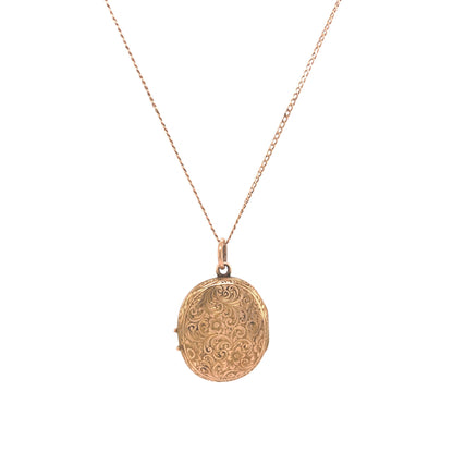 Victorian Engraved Locket Necklace in 14k Yellow Gold