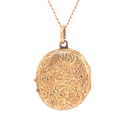 Victorian Engraved Locket Necklace in 14k Yellow Gold