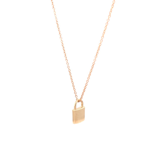 18 inch Lock Pendant Necklace in 14k Yellow Gold