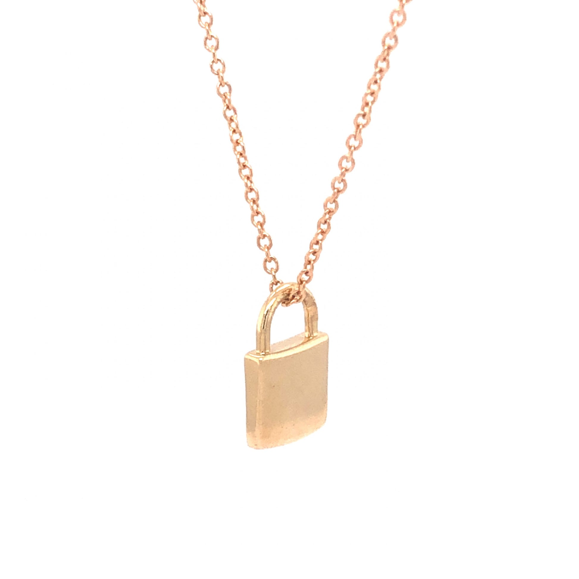 18 inch Lock Pendant Necklace in 14k Yellow Gold