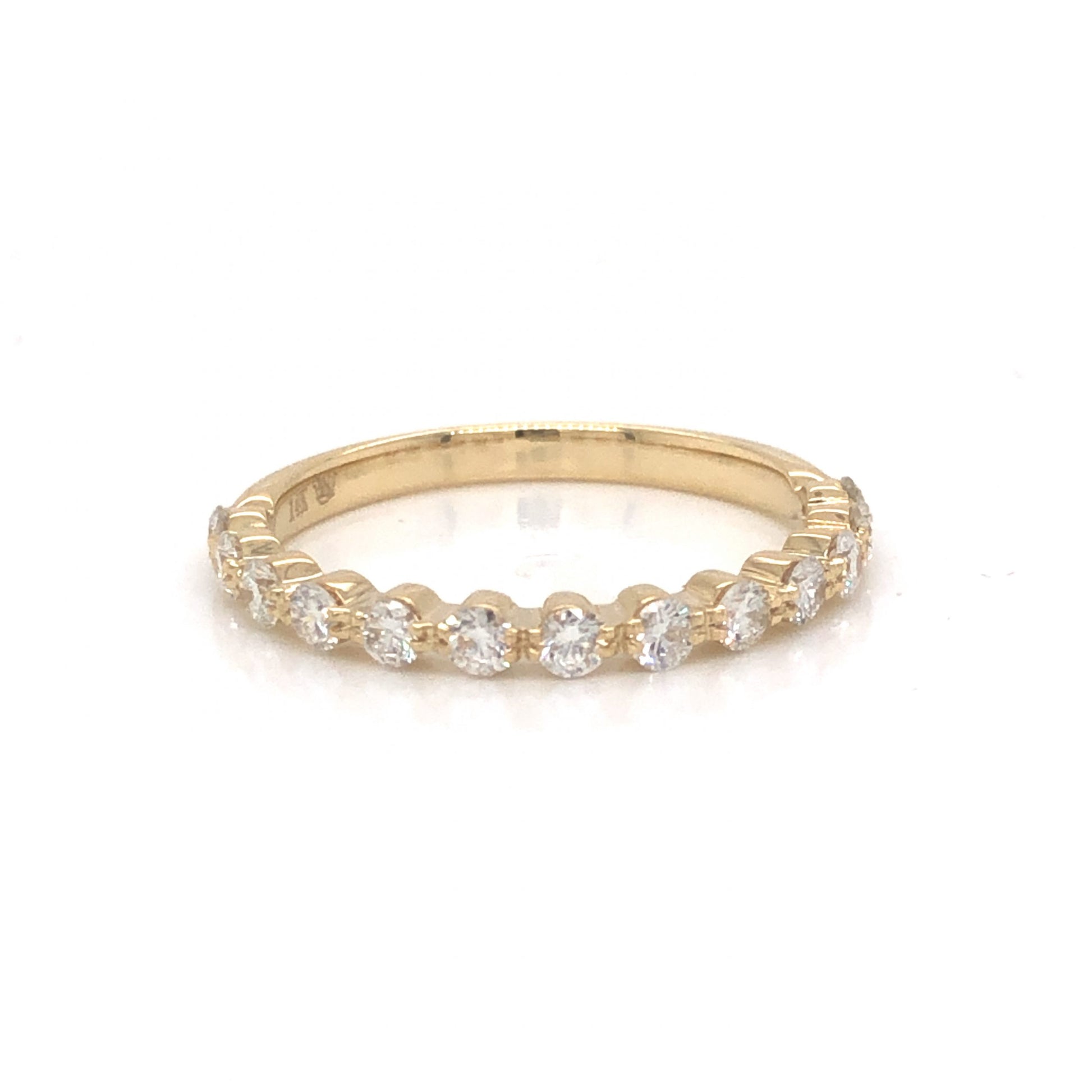 .53 Round Diamond Wedding Band in 14k Yellow GoldComposition: Platinum Ring Size: 6.5 Total Diamond Weight: .53ct Total Gram Weight: 1.5 g Inscription: 14k
      
