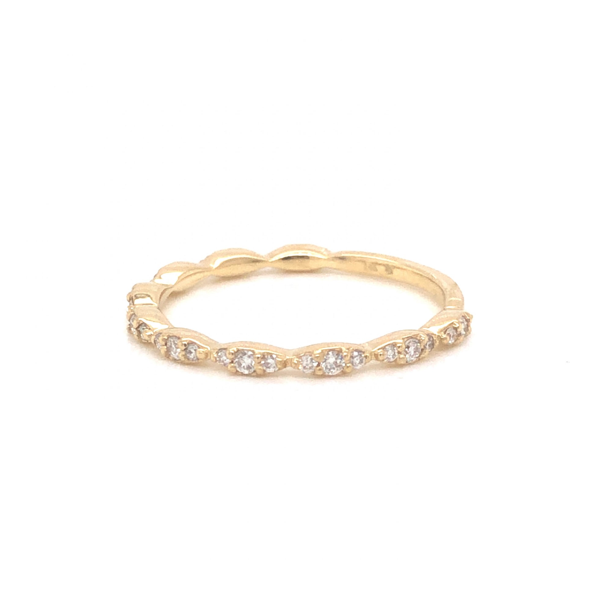 Thin .24 Half-Eternity Diamond Wedding Band in 14k Yellow GoldComposition: Platinum Ring Size: 6.5 Total Diamond Weight: .24ct Total Gram Weight: 1.2 g Inscription: 14k
      