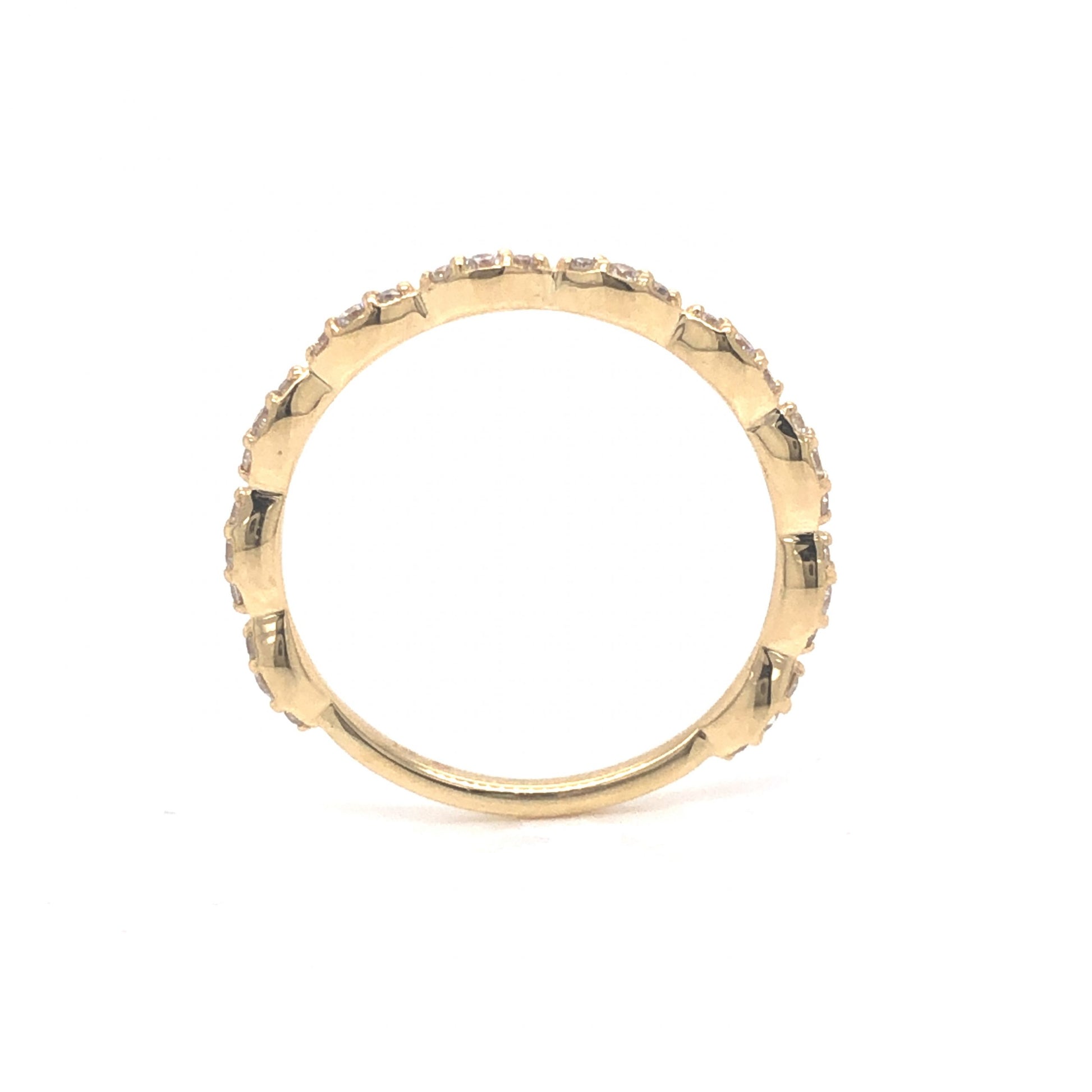 Thin .24 Half-Eternity Diamond Wedding Band in 14k Yellow GoldComposition: Platinum Ring Size: 6.5 Total Diamond Weight: .24ct Total Gram Weight: 1.2 g Inscription: 14k
      
