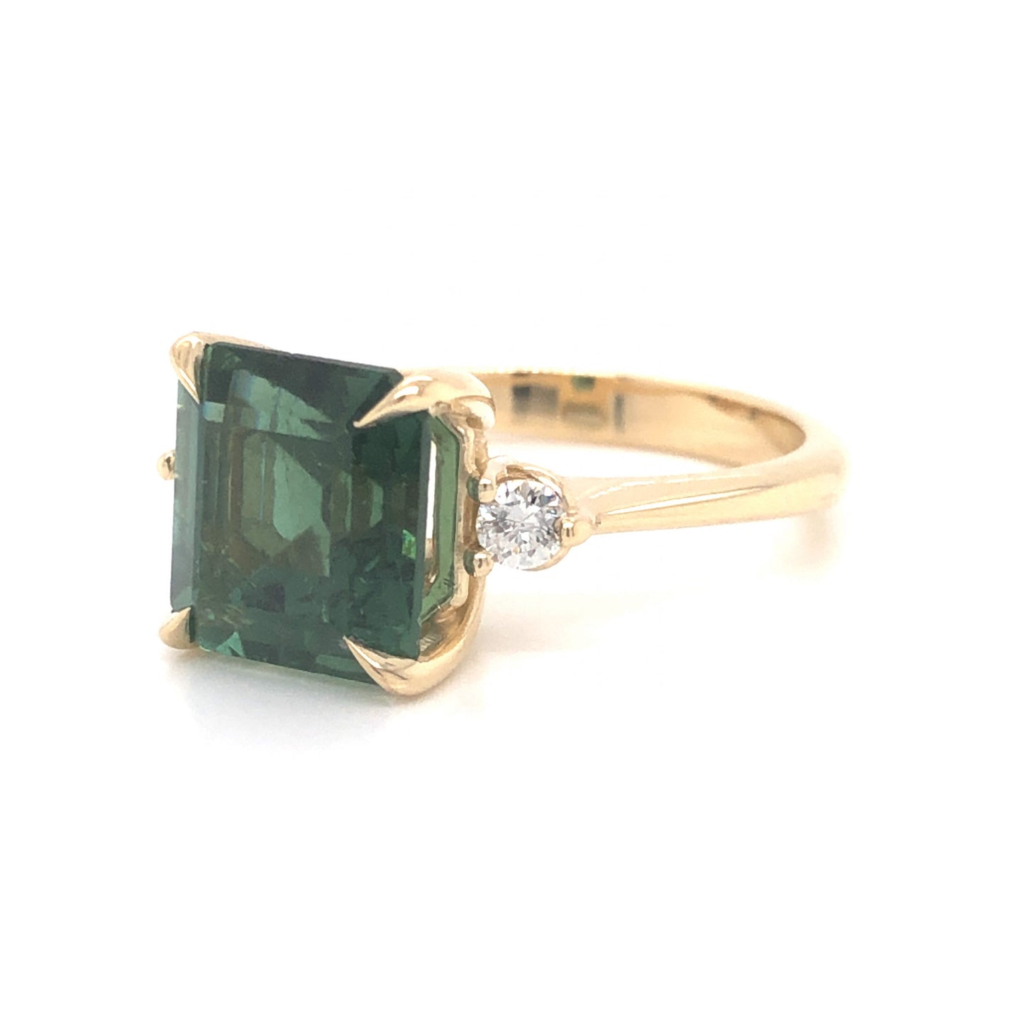 3.66 Square Emerald Cut Tourmaline & Diamond Ring in 14k Yellow Gold